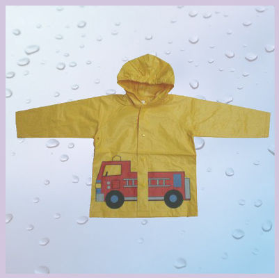 Hooded Cute Long PVC Rain Coats , Yellow Cartoon Printed Rain Wear For Children 20”