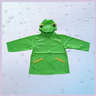 Green Hooded Long PVC Rain Coats With Cartoon Printed For Promotion